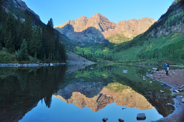 Maroon Bells reflected in Maroon Lake